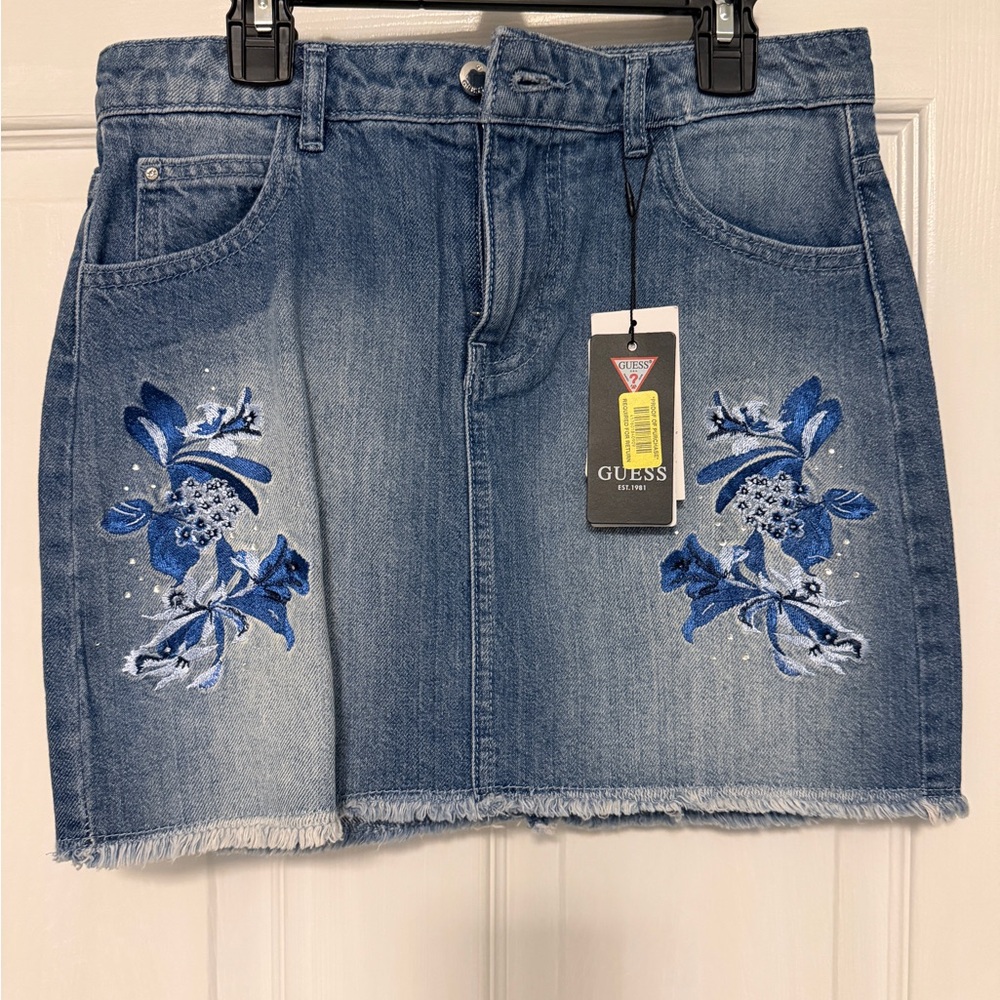 Guess Blue Denim Skirt with Distressed Details